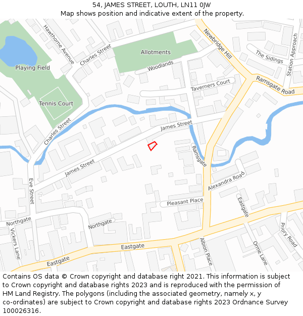 54, JAMES STREET, LOUTH, LN11 0JW: Location map and indicative extent of plot