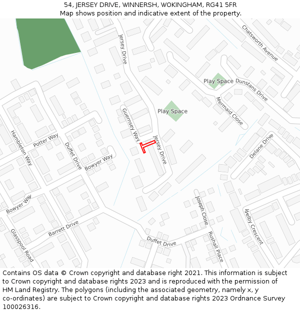 54, JERSEY DRIVE, WINNERSH, WOKINGHAM, RG41 5FR: Location map and indicative extent of plot