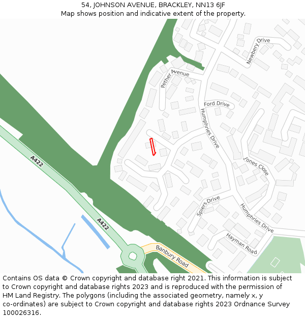 54, JOHNSON AVENUE, BRACKLEY, NN13 6JF: Location map and indicative extent of plot