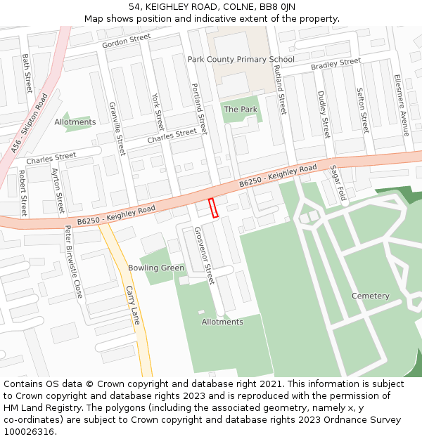 54, KEIGHLEY ROAD, COLNE, BB8 0JN: Location map and indicative extent of plot