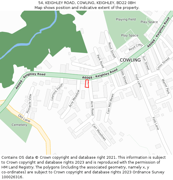 54, KEIGHLEY ROAD, COWLING, KEIGHLEY, BD22 0BH: Location map and indicative extent of plot