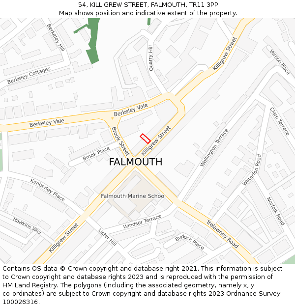 54, KILLIGREW STREET, FALMOUTH, TR11 3PP: Location map and indicative extent of plot