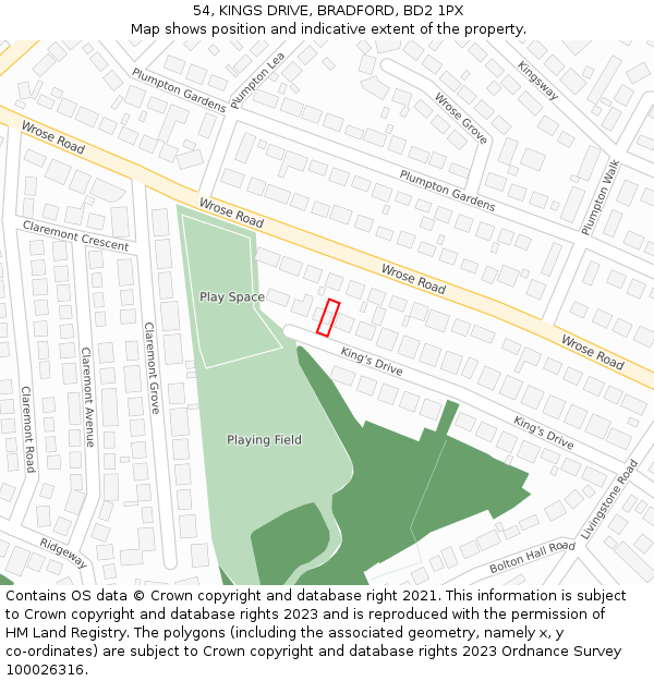 54, KINGS DRIVE, BRADFORD, BD2 1PX: Location map and indicative extent of plot