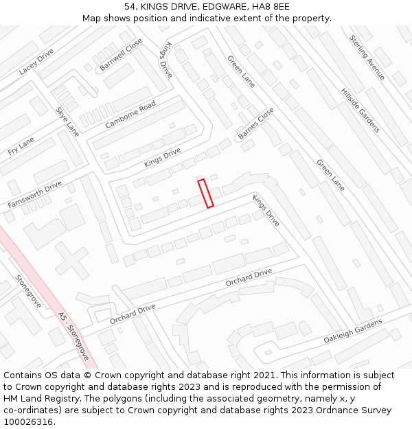 54, KINGS DRIVE, EDGWARE, HA8 8EE: Location map and indicative extent of plot