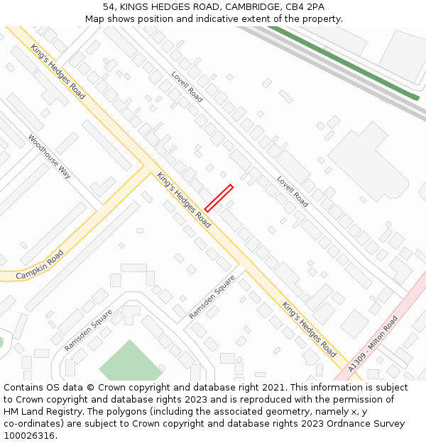 54, KINGS HEDGES ROAD, CAMBRIDGE, CB4 2PA: Location map and indicative extent of plot