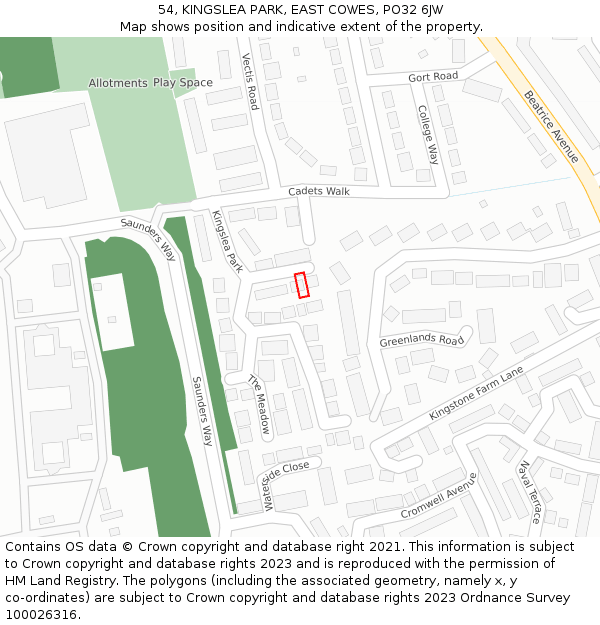 54, KINGSLEA PARK, EAST COWES, PO32 6JW: Location map and indicative extent of plot