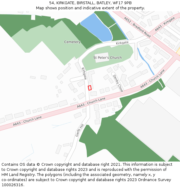 54, KIRKGATE, BIRSTALL, BATLEY, WF17 9PB: Location map and indicative extent of plot