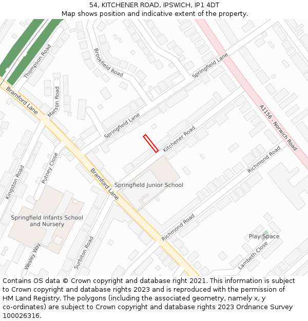 54, KITCHENER ROAD, IPSWICH, IP1 4DT: Location map and indicative extent of plot