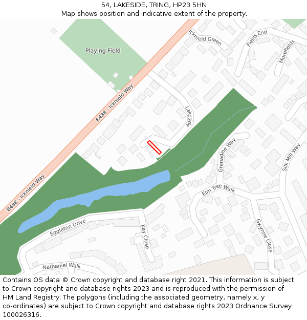 54, LAKESIDE, TRING, HP23 5HN: Location map and indicative extent of plot