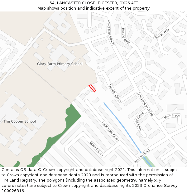 54, LANCASTER CLOSE, BICESTER, OX26 4TT: Location map and indicative extent of plot