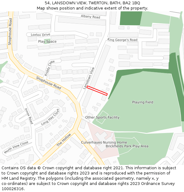 54, LANSDOWN VIEW, TWERTON, BATH, BA2 1BQ: Location map and indicative extent of plot