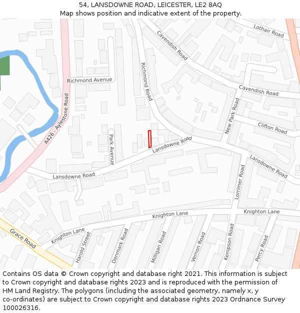 54, LANSDOWNE ROAD, LEICESTER, LE2 8AQ: Location map and indicative extent of plot