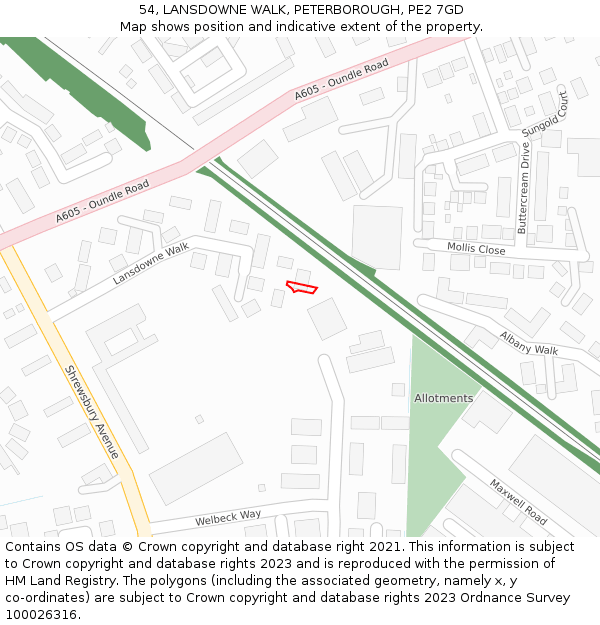 54, LANSDOWNE WALK, PETERBOROUGH, PE2 7GD: Location map and indicative extent of plot