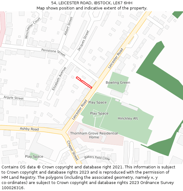 54, LEICESTER ROAD, IBSTOCK, LE67 6HH: Location map and indicative extent of plot