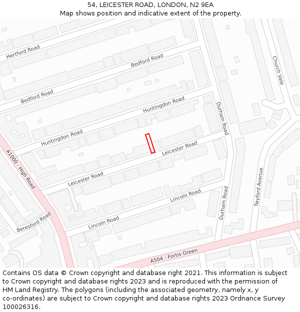 54, LEICESTER ROAD, LONDON, N2 9EA: Location map and indicative extent of plot