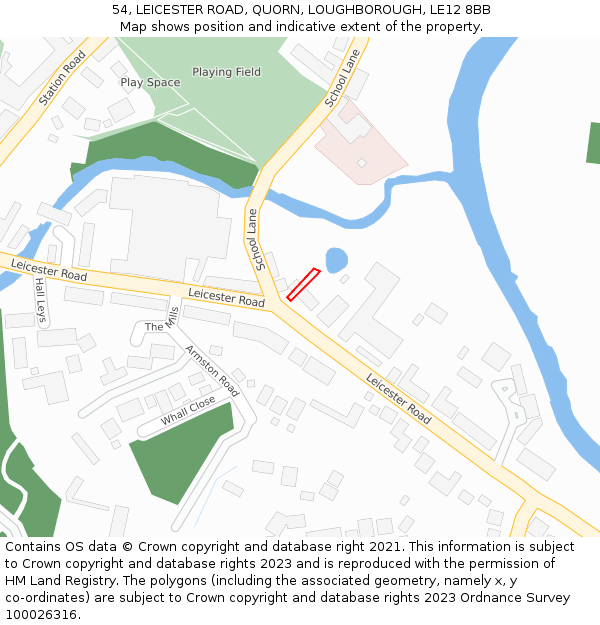 54, LEICESTER ROAD, QUORN, LOUGHBOROUGH, LE12 8BB: Location map and indicative extent of plot