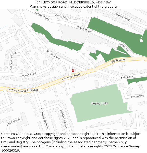54, LEYMOOR ROAD, HUDDERSFIELD, HD3 4SW: Location map and indicative extent of plot
