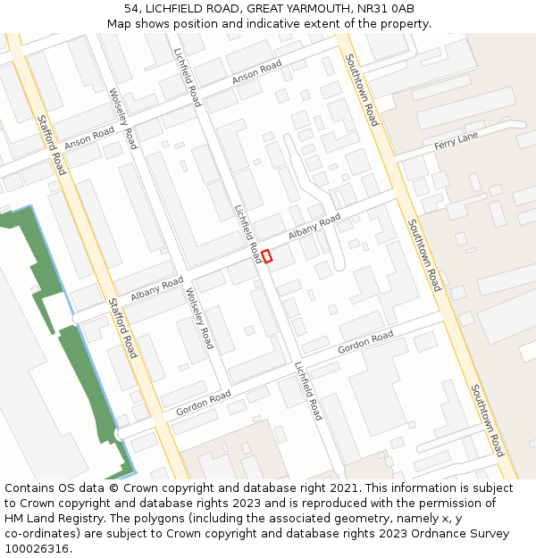 54, LICHFIELD ROAD, GREAT YARMOUTH, NR31 0AB: Location map and indicative extent of plot
