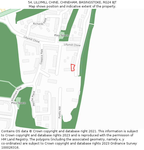 54, LILLYMILL CHINE, CHINEHAM, BASINGSTOKE, RG24 8JT: Location map and indicative extent of plot
