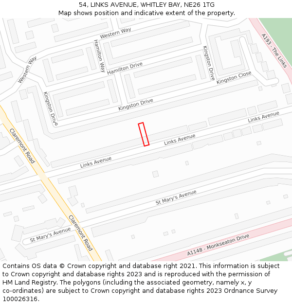 54, LINKS AVENUE, WHITLEY BAY, NE26 1TG: Location map and indicative extent of plot