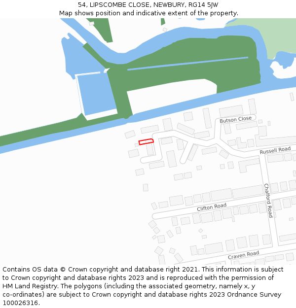 54, LIPSCOMBE CLOSE, NEWBURY, RG14 5JW: Location map and indicative extent of plot