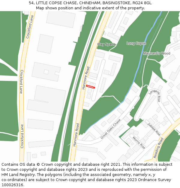 54, LITTLE COPSE CHASE, CHINEHAM, BASINGSTOKE, RG24 8GL: Location map and indicative extent of plot