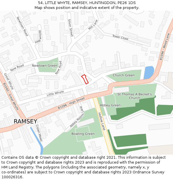 54, LITTLE WHYTE, RAMSEY, HUNTINGDON, PE26 1DS: Location map and indicative extent of plot