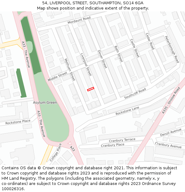 54, LIVERPOOL STREET, SOUTHAMPTON, SO14 6GA: Location map and indicative extent of plot