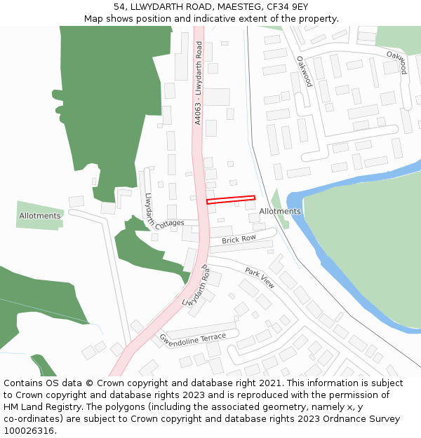 54, LLWYDARTH ROAD, MAESTEG, CF34 9EY: Location map and indicative extent of plot