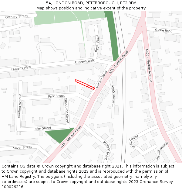 54, LONDON ROAD, PETERBOROUGH, PE2 9BA: Location map and indicative extent of plot