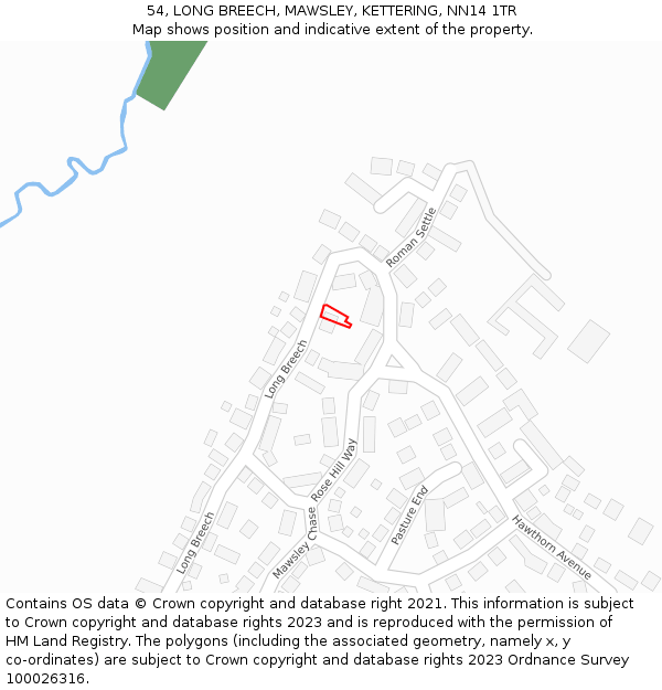 54, LONG BREECH, MAWSLEY, KETTERING, NN14 1TR: Location map and indicative extent of plot