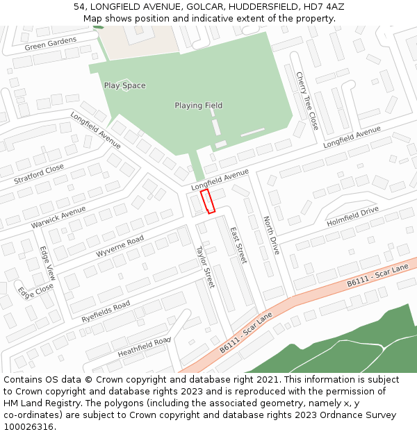 54, LONGFIELD AVENUE, GOLCAR, HUDDERSFIELD, HD7 4AZ: Location map and indicative extent of plot
