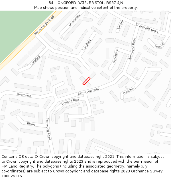 54, LONGFORD, YATE, BRISTOL, BS37 4JN: Location map and indicative extent of plot