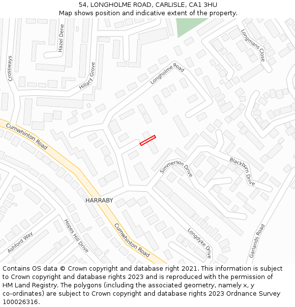 54, LONGHOLME ROAD, CARLISLE, CA1 3HU: Location map and indicative extent of plot