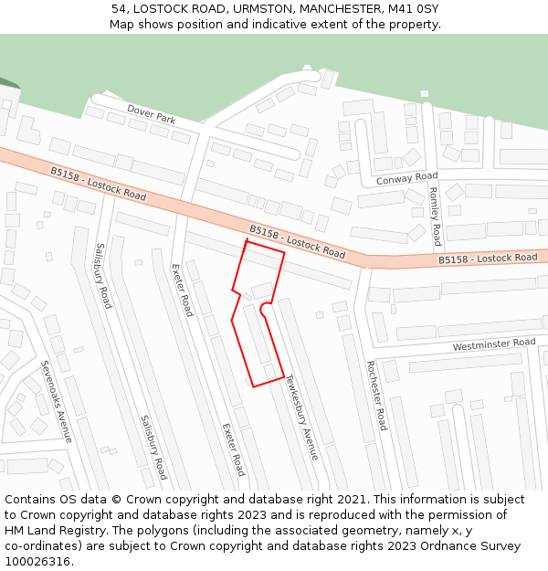 54, LOSTOCK ROAD, URMSTON, MANCHESTER, M41 0SY: Location map and indicative extent of plot