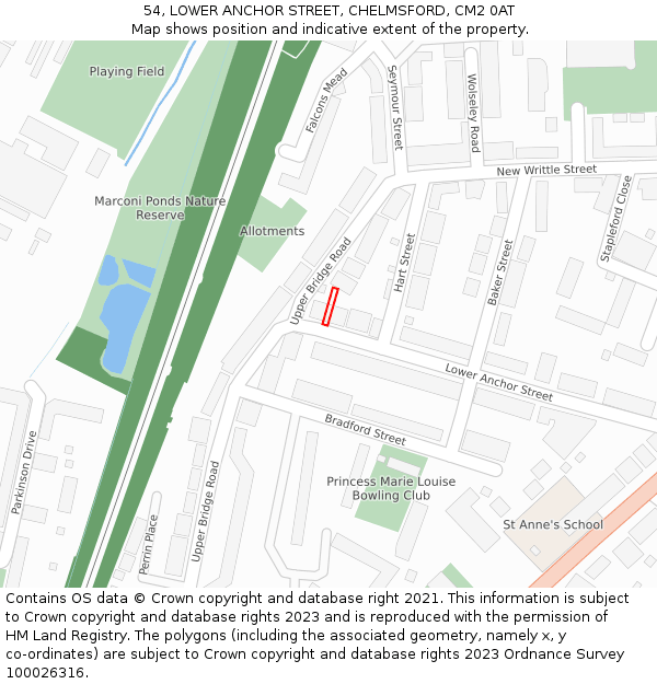 54, LOWER ANCHOR STREET, CHELMSFORD, CM2 0AT: Location map and indicative extent of plot