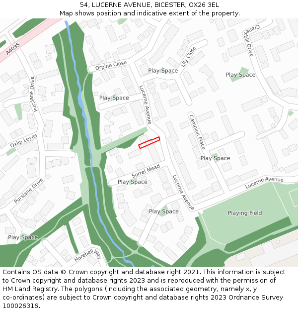 54, LUCERNE AVENUE, BICESTER, OX26 3EL: Location map and indicative extent of plot