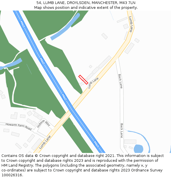 54, LUMB LANE, DROYLSDEN, MANCHESTER, M43 7LN: Location map and indicative extent of plot