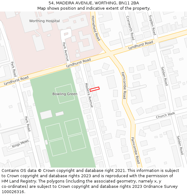 54, MADEIRA AVENUE, WORTHING, BN11 2BA: Location map and indicative extent of plot