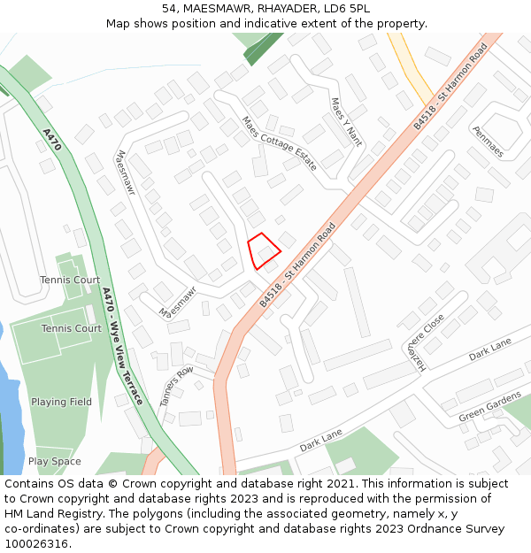 54, MAESMAWR, RHAYADER, LD6 5PL: Location map and indicative extent of plot