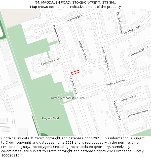 54, MAGDALEN ROAD, STOKE-ON-TRENT, ST3 3HU: Location map and indicative extent of plot