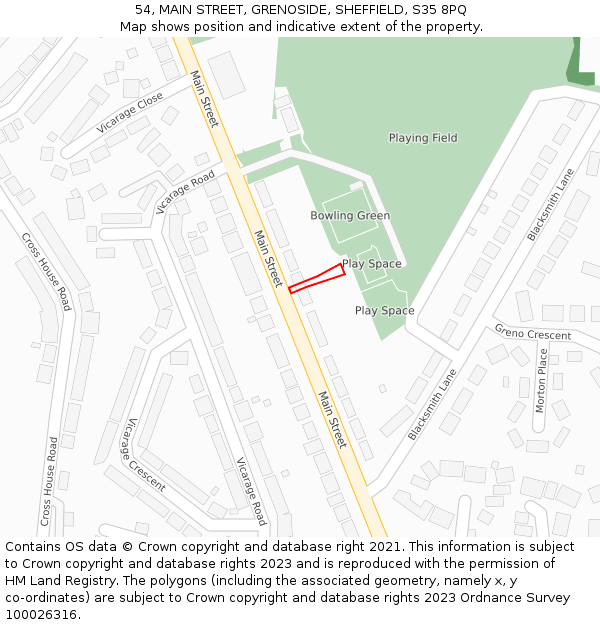 54, MAIN STREET, GRENOSIDE, SHEFFIELD, S35 8PQ: Location map and indicative extent of plot