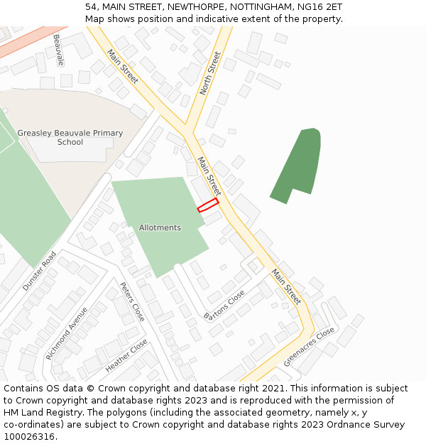 54, MAIN STREET, NEWTHORPE, NOTTINGHAM, NG16 2ET: Location map and indicative extent of plot