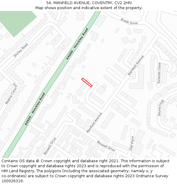 54, MANFIELD AVENUE, COVENTRY, CV2 2HN: Location map and indicative extent of plot
