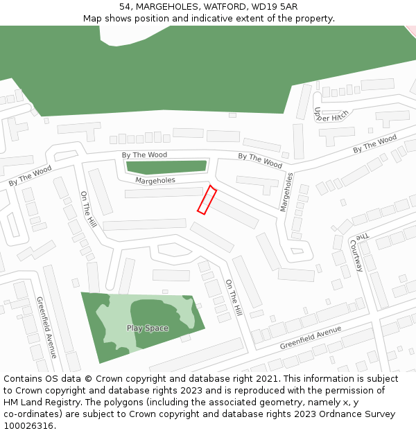 54, MARGEHOLES, WATFORD, WD19 5AR: Location map and indicative extent of plot