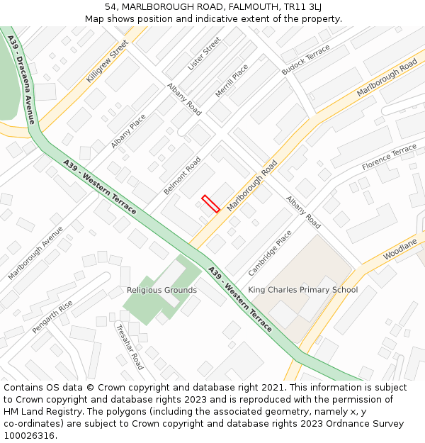 54, MARLBOROUGH ROAD, FALMOUTH, TR11 3LJ: Location map and indicative extent of plot