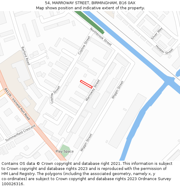 54, MARROWAY STREET, BIRMINGHAM, B16 0AX: Location map and indicative extent of plot
