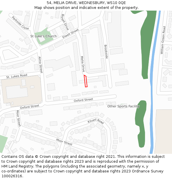 54, MELIA DRIVE, WEDNESBURY, WS10 0QE: Location map and indicative extent of plot