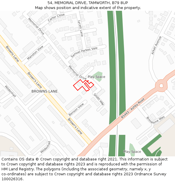 54, MEMORIAL DRIVE, TAMWORTH, B79 8UP: Location map and indicative extent of plot