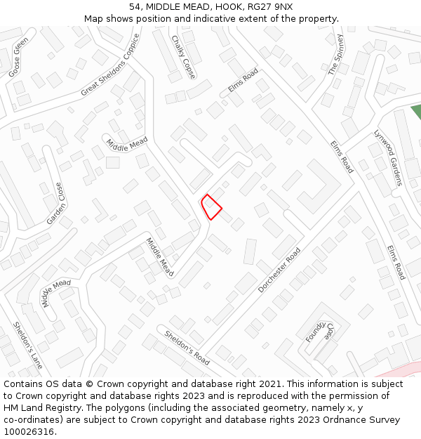 54, MIDDLE MEAD, HOOK, RG27 9NX: Location map and indicative extent of plot